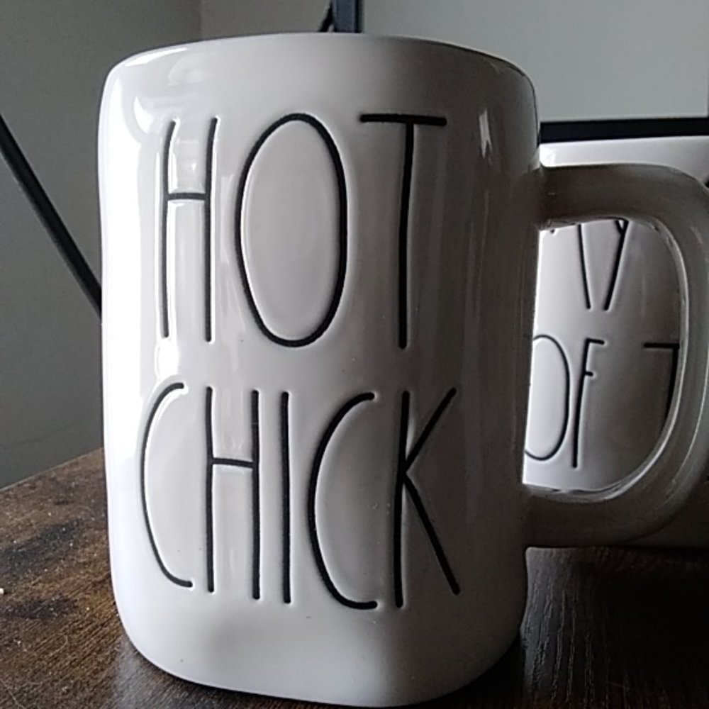 Rae Dunn mug HOT CHICK with pink interior